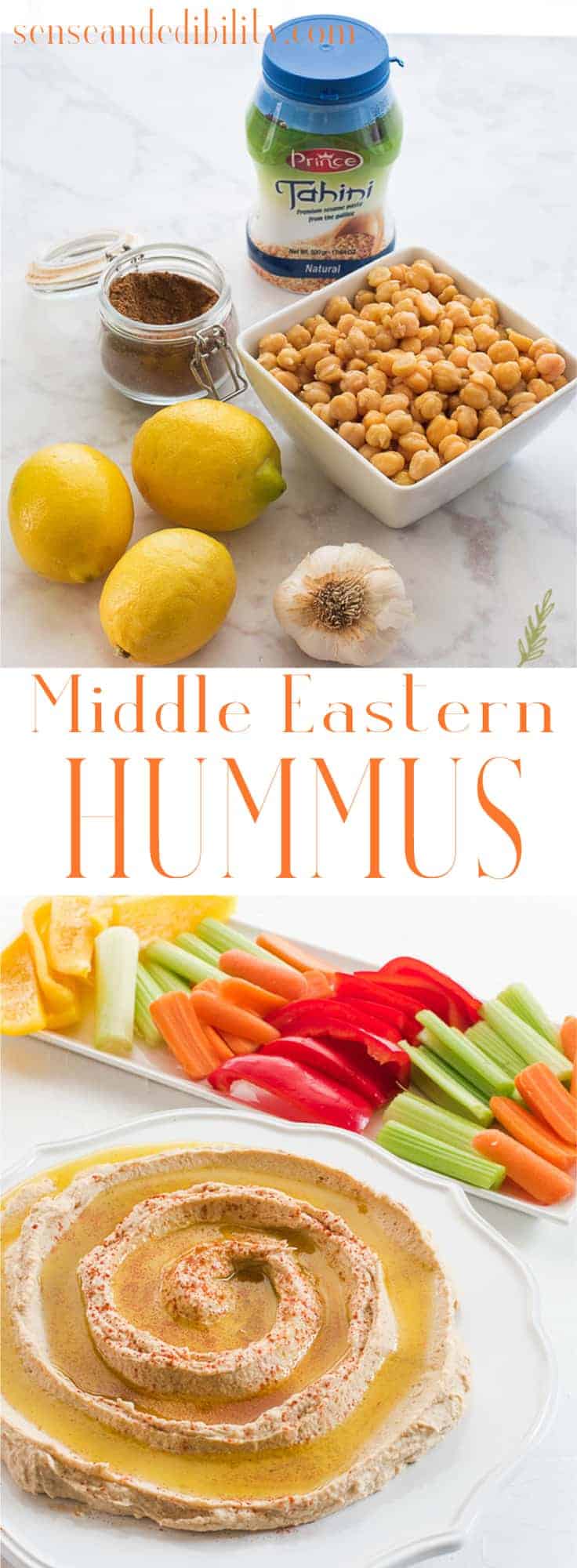 Middle Eastern Hummus is a warmly-spiced, vegan option for snacking or to use as a base for protein or Buddha bowls. Use my Middle Eastern Spice Blend or a store-bought version. #hummus #middleeastern #mediterranean #chickpeas #tahini #vegan #vegetarian #meatless #dairyfree #eggfree #milkfree #easy #quickfix #kidfriendly #snackboard #grazingboard #charcuterie  via @ediblesense