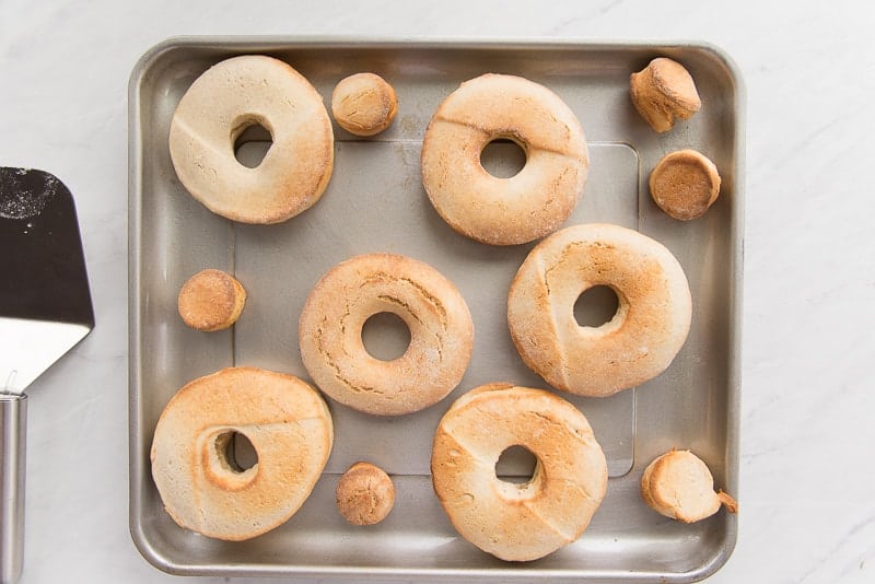 Air-fried donuts on a tray