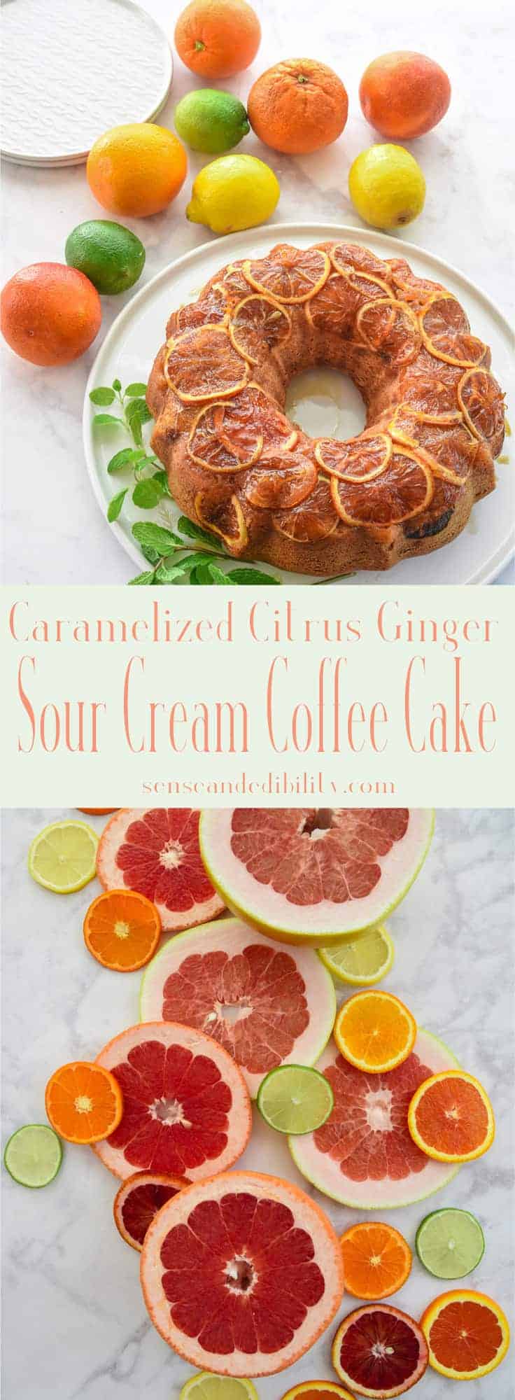 Sense & Edibility's Caramelized Citrus Topped Ginger Sour Cream Coffee Cake Pin