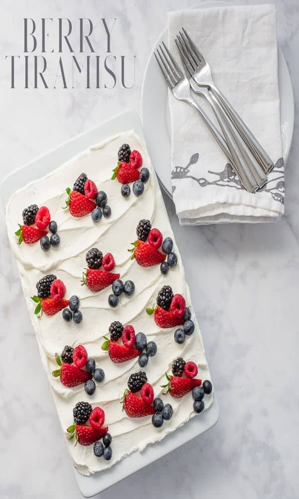Berry Tiramisu is what all summertime events should end with. Berries soak ladyfingers which is sandwiched between  mascarpone filling and topped with whipped cream. #tiramisu #IndependenceDay #fourthofJuly #Juneteenth #BBQ #cookouts  via @ediblesense