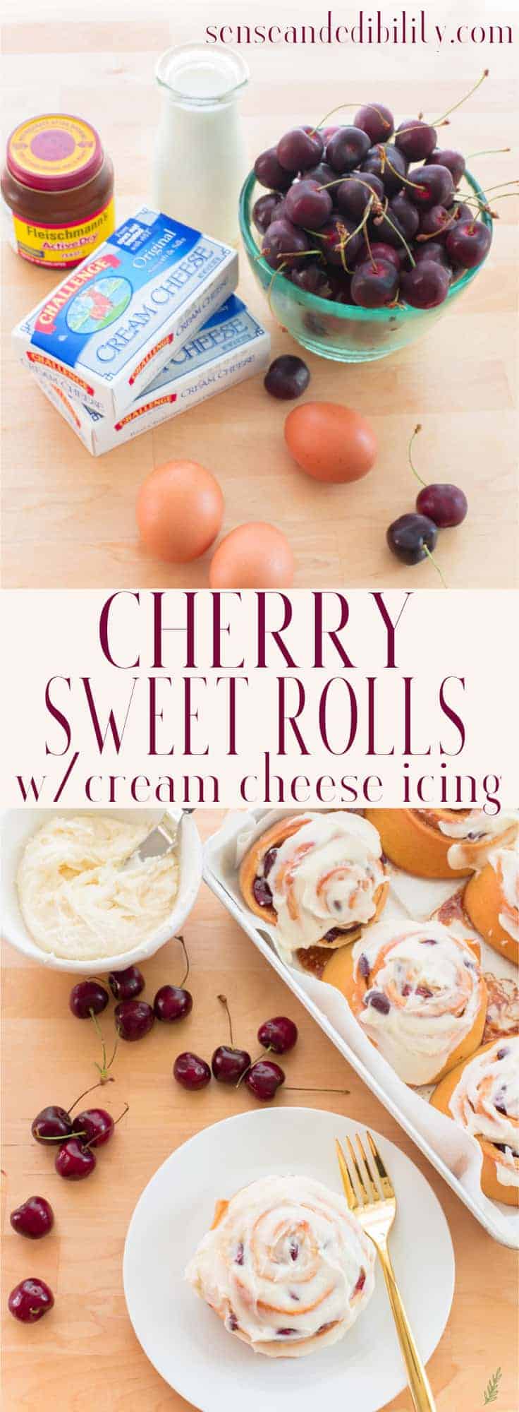 Sense & Edibility's Cherry Sweet Rolls with Cream Cheese Icing Pin