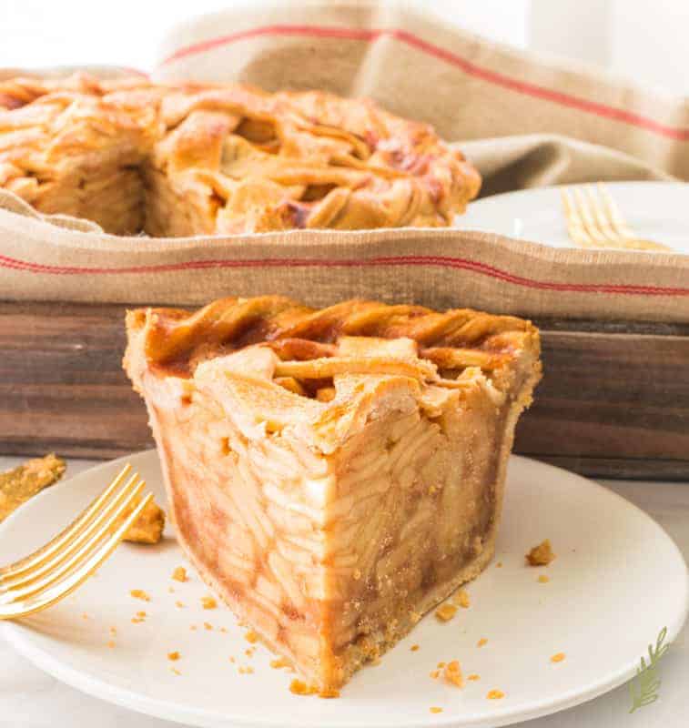Epic shot of a slice of Cinnamon-Apple Pie classic Labor Day dessert
