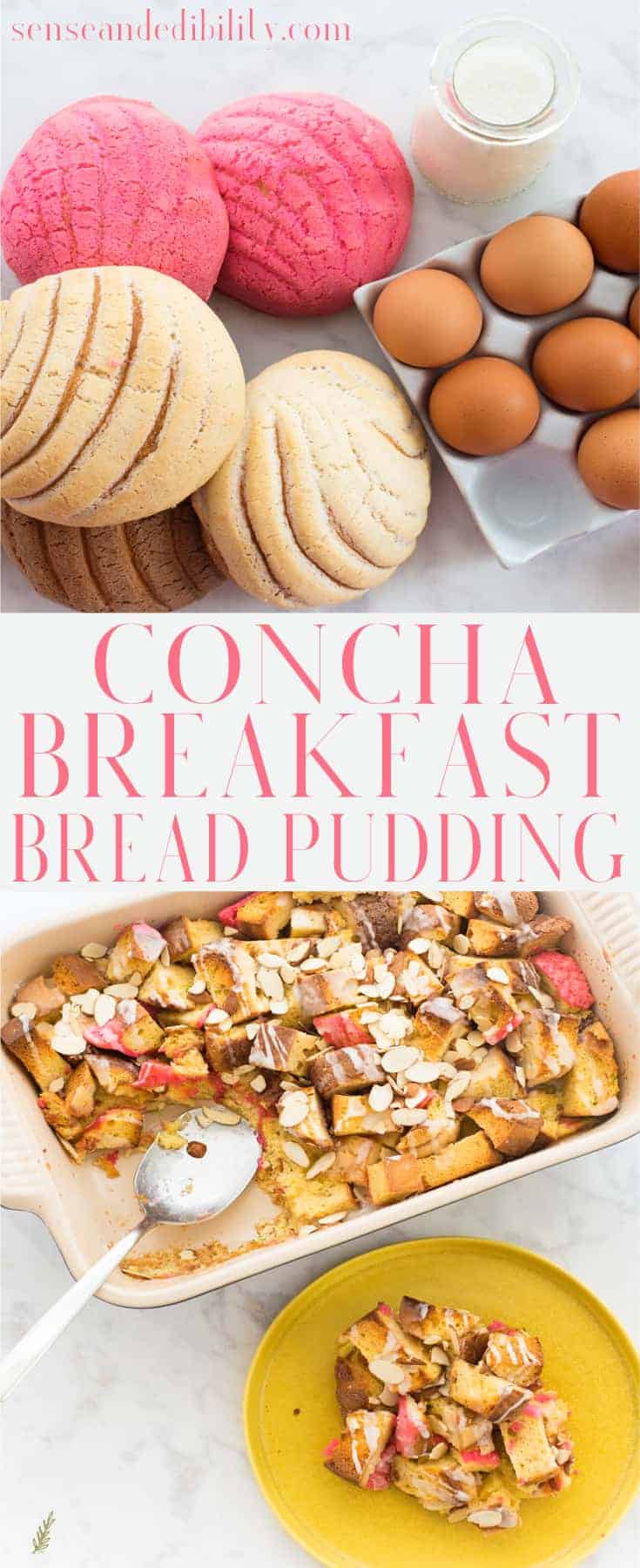 Sense & Edibility's Concha Bread Pudding Breakfast Bake Pin
