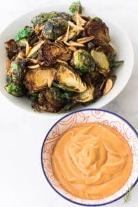 Sense & Edibility's Fried Brussels Sprouts with Gochujang Mayo Dip