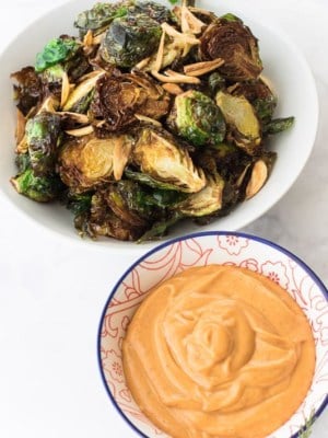 Sense & Edibility's Fried Brussels Sprouts with Gochujang Mayo Dip