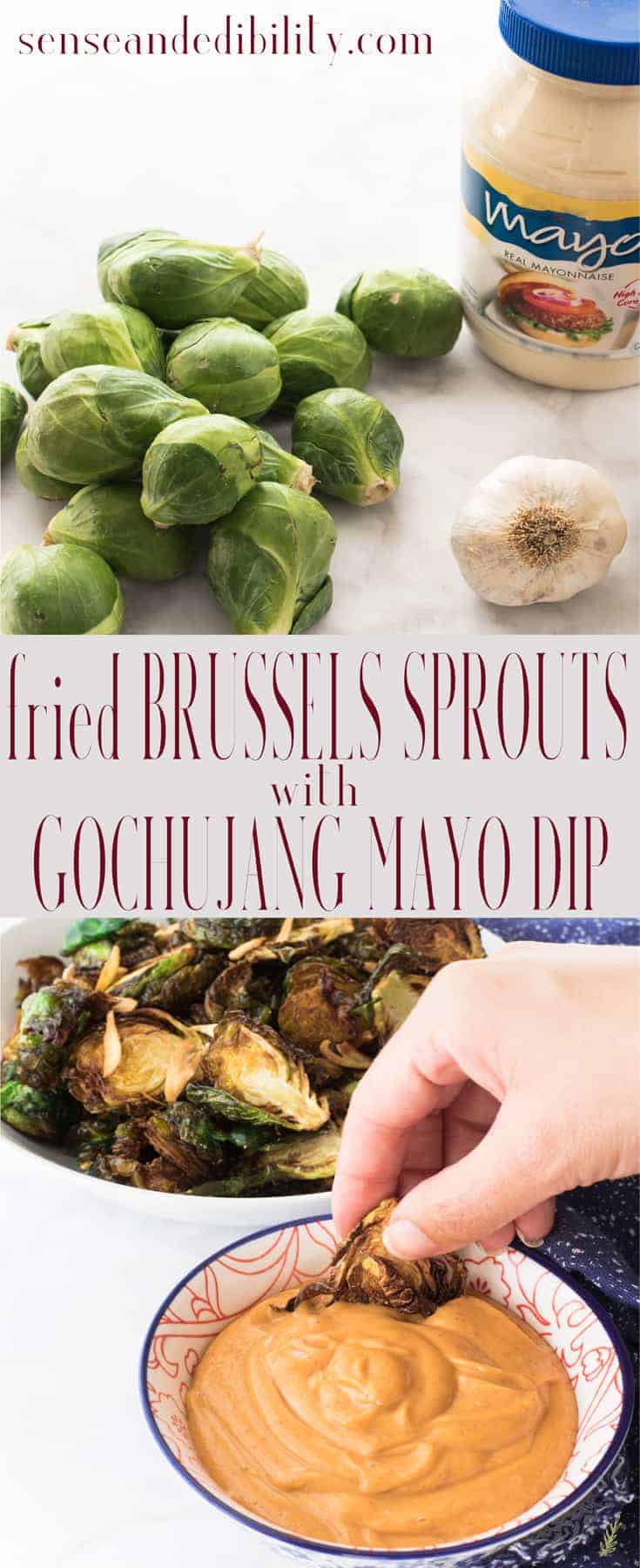 Sense & Edibility's Fried Brussels Sprouts with Gochujang Mayo Dip Pin