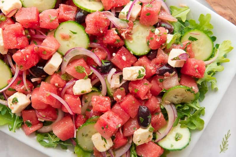 Overhead close-up of the Greek Farmer's Salad