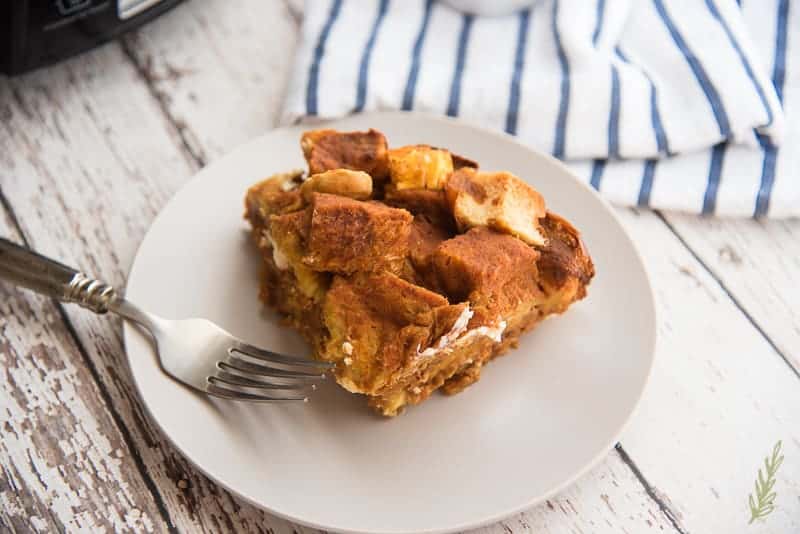 A serving of french toast casserole straight from the slow cooker