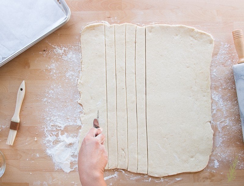 Cut the dough into 1" wide strips.