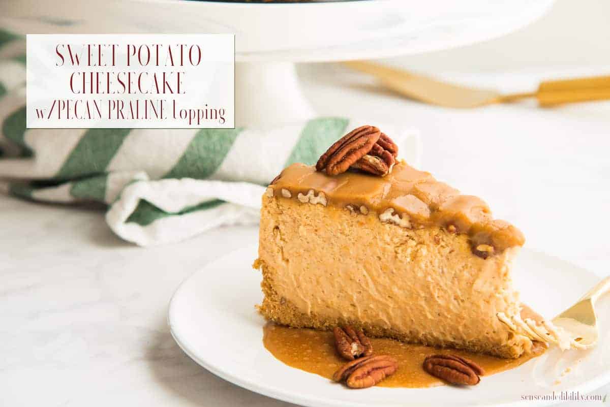 Change up holiday desserts with this Sweet Potato Cheesecake with Pecan Praline Topping. Made with fresh sweet potatoes and a homemade pecan praline topping. #sweet via @ediblesense