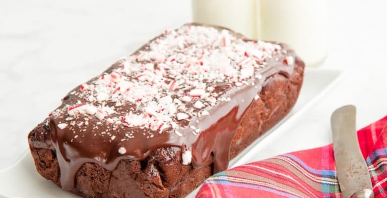 Finish your Mint Chocolate Chip Banana Bread with a generous coating of chocolate ganache