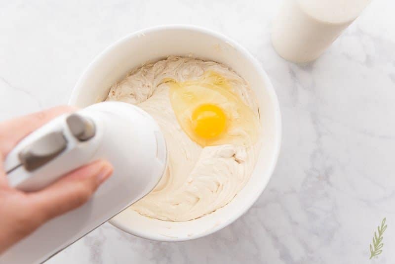 Eggs are blended into the cream cheese mixture