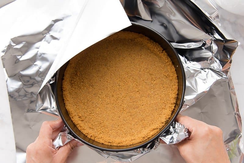 Wrap the springform pan in two layers of aluminum foil
