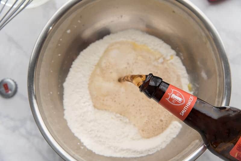 Adding the Irish beer to the dry ingredients