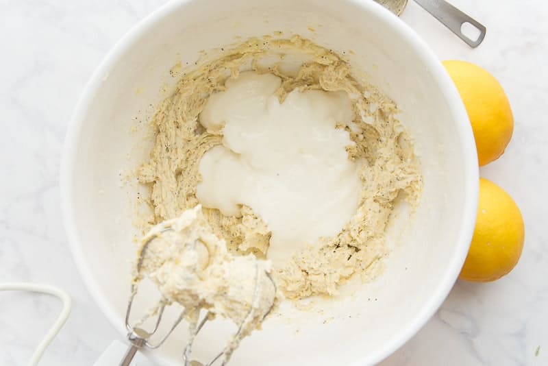 Greek yogurt is added to the muffin batter