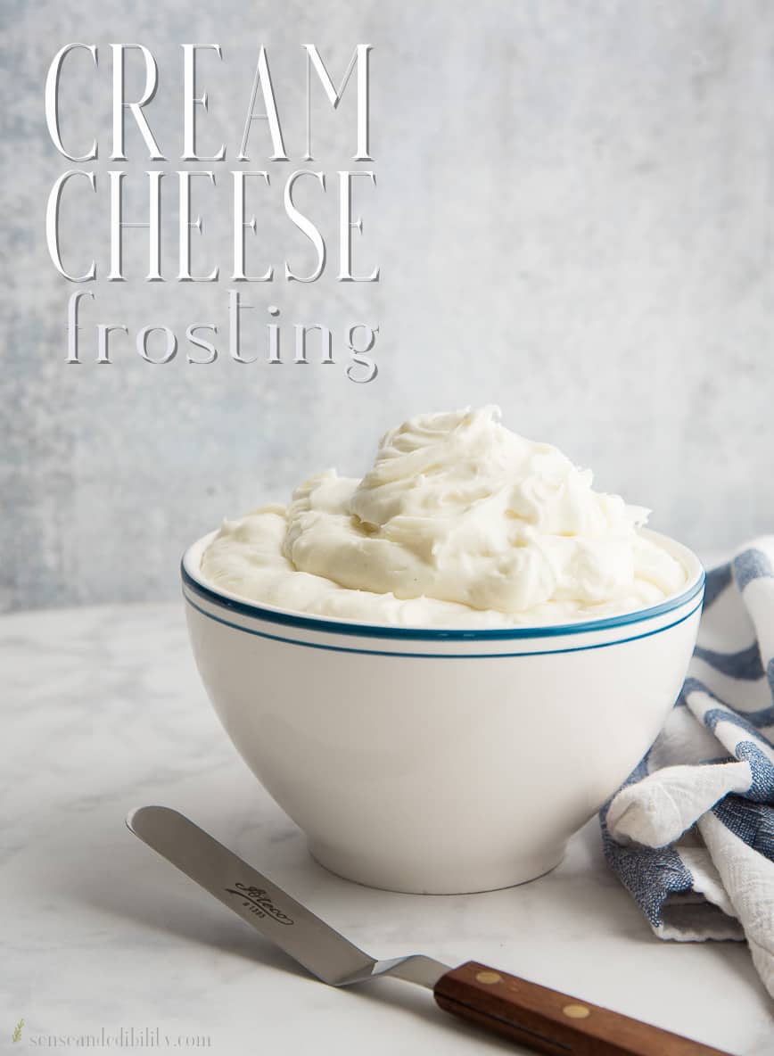 Cream Cheese Frosting is a sweet-tart topping for cakes, cupcakes, sweet rolls, or breads. This firmer version stands up better to decorating. #creamcheesefrosting #creamcheese #creamcheeseicing #dessert #sweets #cakes #cupcakes #sweetrolls via @ediblesense