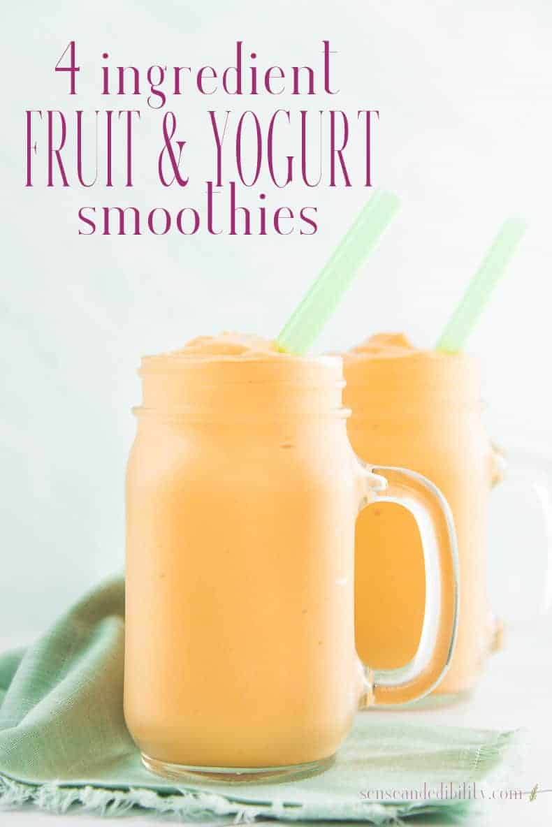 4 Ingredient Fruit and Yogurt Smoothie is fully customizable to suit your favorite fruits and yogurt. Blend this up for breakfast, an afternoon shake, or a sweet evening treat. #fruitsmoothie #yogurtsmoothie #breakfastsmoothie #smoothie  via @ediblesense