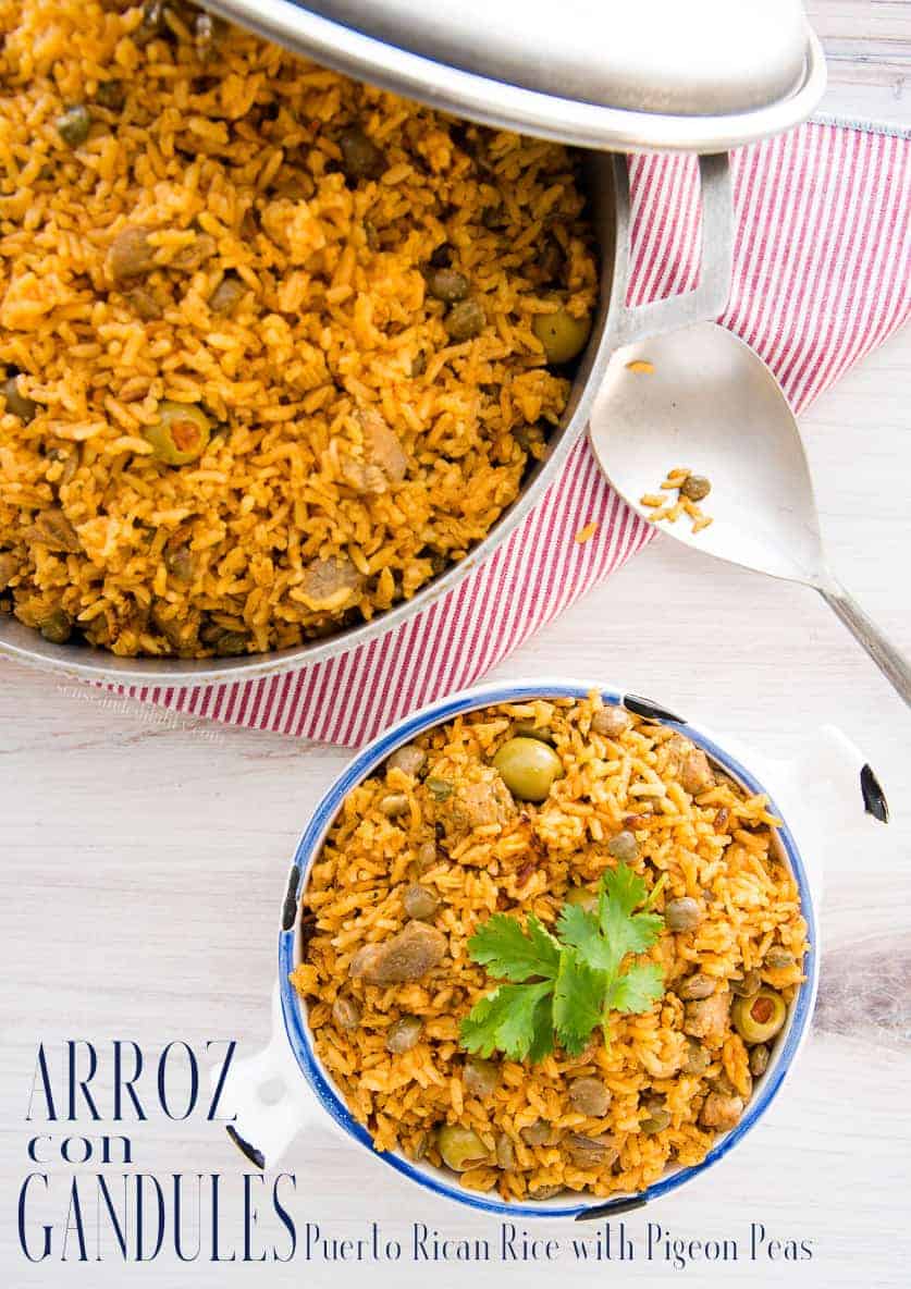 Arroz con gandules Puerto Rican Rice with Pigeon Peas is a dietary staple in the Puerto Rican cuisine. You can't have a party without a pot of it showing up. Make your celebration (or Monday night meal) more special with this recipe. #arrozcongandules #rice #pigeonpeas #PuertoRicanricewithpigeonpeas #PuertoRicanrice #Spanishrice #riceandpeas #ricewithgungopeas #grains #PuertoRicanrecipes #recetasdePuertoRico #comidacriolla #authenticPuertoRicanricewithpigeonpeas #gandules #granos #grains #calderocooking #comidaborinqueña #comidaBoricua #comidapuertoriqueña  via @ediblesense
