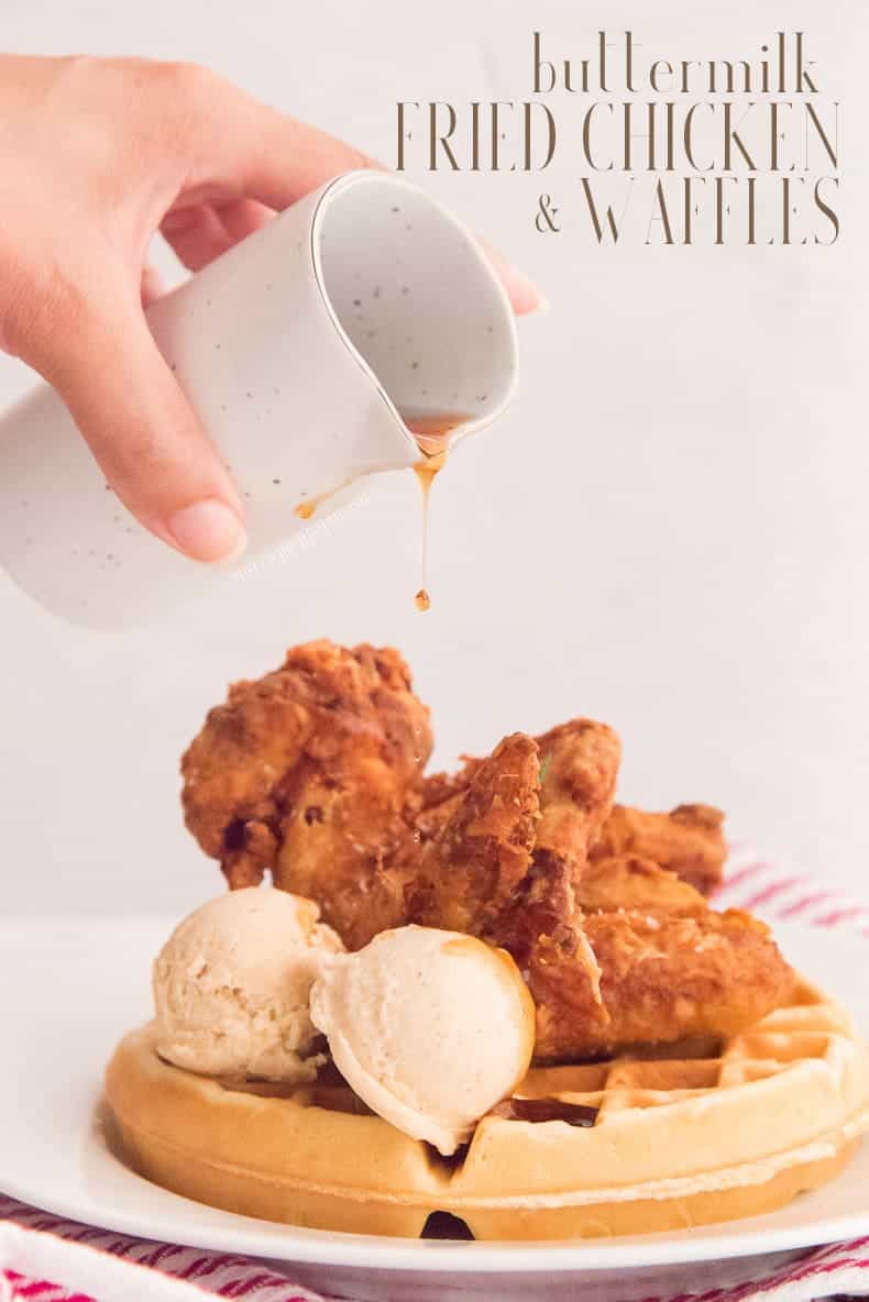 Chicken and Waffles are classic soul food. Buttermilk marinated chicken is served atop light and airy sweet cream waffles to create the perfect blend of sweet and savory. #chickenandwaffles #buttermilkfriedchicken #friedchicken #waffles #sweetcreamwaffles #fluffywaffles #breakfast #lunch #brunch #dinner #entree #kidfriendly #maplesyrup #chicken #soulfood #southerncooking #southernfavorites  via @ediblesense