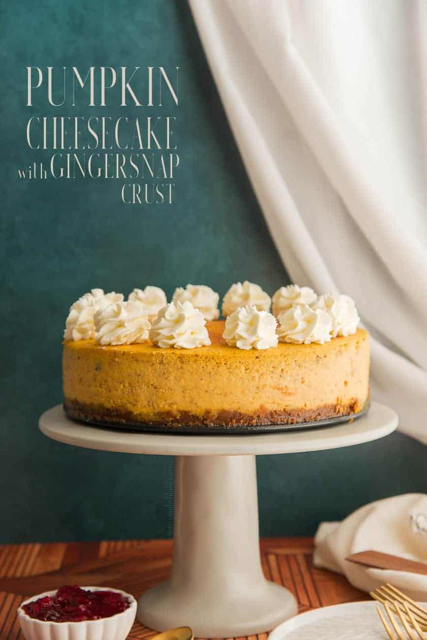 Pumpkin cheesecake With gingersnap crust is the perfect holiday dessert to serve to your family and friends. Top with freshly whipped cream or cranberry sauce and it is the best sweet ending to your holiday meal. #pumpkincheesecake #Pumpkin #cheesecake #dessert #dessertrecipe #pumpkinrecipe #bakingwithpumpkin #receta #postres #holidayrecipe #baking #gingersnap #grahamcrust #Thanksgivingdessert #Thanksgivingrecipe  via @ediblesense