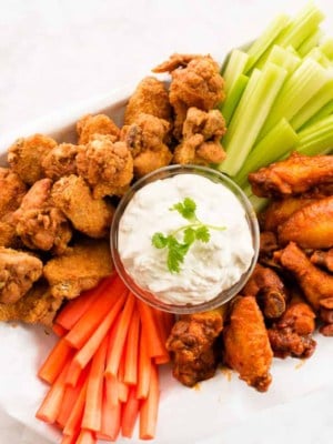 Preview image of a Buffalo Wing Platter with blue cheese, celery and carrots