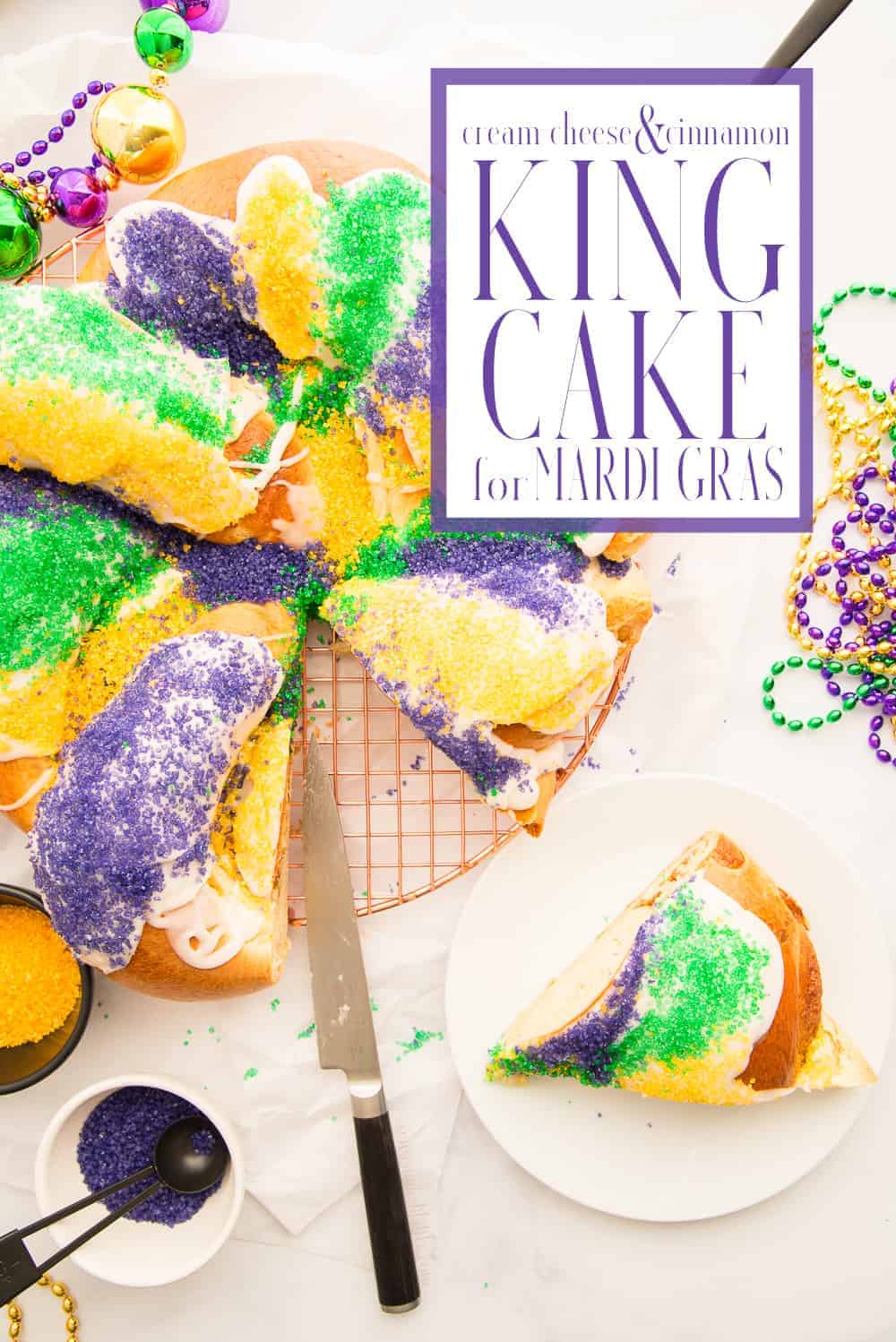 King Cake is a Mardi Gras staple! Make yours extra special with a swirl of cinnamon and cream cheese filling. Top with the colors of Mardi Gras for an extra-festive treat. Plastic baby not necessary. #mardigras #kingcake #mardigraskingcake #cinnamonkingcake #creamcheesekingcake #baking #breadrecipe #recetadeMardiGras #sandingsugar #holidayrecipe #breadbakingrecipe  via @ediblesense