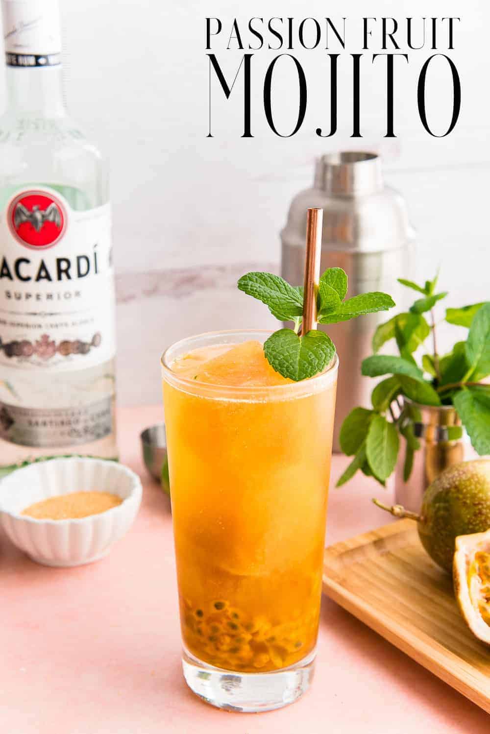 Passion Fruits Mojitos are the best way to quench a thirst during the warm Spring and Summer months. Made with double the amount of passion fruit, they'll become your new favorite cocktail. #passionfruitmojito #passionfruit #mojito #rumcocktail #rumdrinks #cocktailrecipe #PuertoRicanrecipes #PuertoRicanrum #bacardirum #21andover via @ediblesense