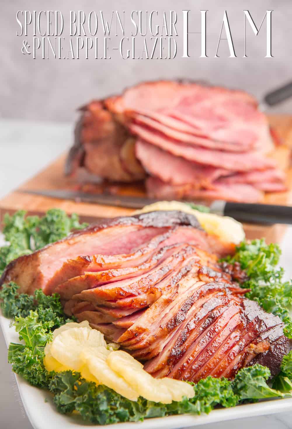 This Spiced Brown Sugar and Pineapple-Glazed Ham needs to be the star of your next dinner. A spicy (and spiced) sweet glaze is brushed on a juicy ham to bring a twist of flavor to your holiday or Sunday meal. #ham #Christmasham #Easterham #Thanksgivingham #pineappleham #brownsugarglazedham #glazedham #holidayham #roastpork #soulfood #PuertoRicanrecipes #hamrecipe #hamdinner #leftoverham #holidayham #hamdinner via @ediblesense