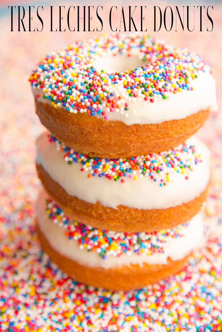 Tres Leches isn't just for cakes. Turn breakfast into a sweeter affair with these fluffy cake donuts. The three milk frosting is great on its own or topped with sprinkles. Make-ahead friendly. #tresleches #cakedonuts #treslechesdonuts #donuts #doughnuts #breakfast #kidfriendlyrecipe #recetaspuertorriquenas #recetadedonas #PuertoRicanrecipes #treslechescake #treslechescakerecipe via @ediblesense