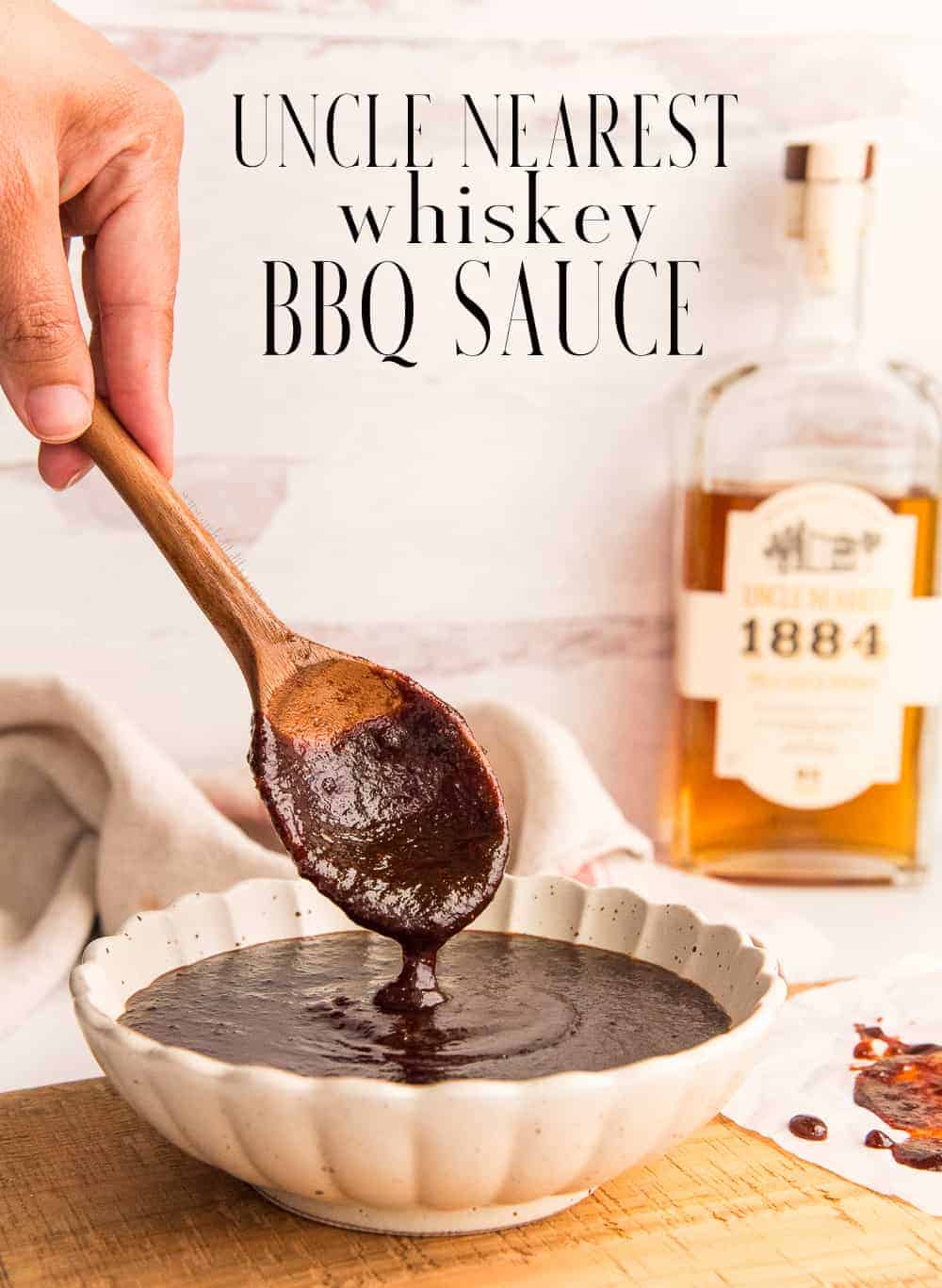 Switch up your BBQ recipes with this Uncle Nearest Whiskey BBQ Sauce. This easy-to-make sauce is the perfect topping for all of your grilled and smoked Meats. Using the finest whiskey available, you'll see that making your own BBQ sauce from scratch is much tastier than any bottled version. #BBQSauce #UncleNearestWhiskey #TennesseeWhiskey #whiskey #CookingWithWhiskey #WhiskeyRecipes #GrillingRecipes #SmokingRecipes #BlackOwnedWhiskey #UncleNearest #BarbecueSauceRecipe #Meats #BlackFoodBloggers #BlackFoodBloggerRecipe #Juneteenth #4thOfJuly #IndependenceDay #LaborDay via @ediblesense