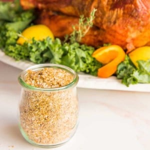 Preview image of a clear, glass jar filled with Citrus-Herb Dry Brine