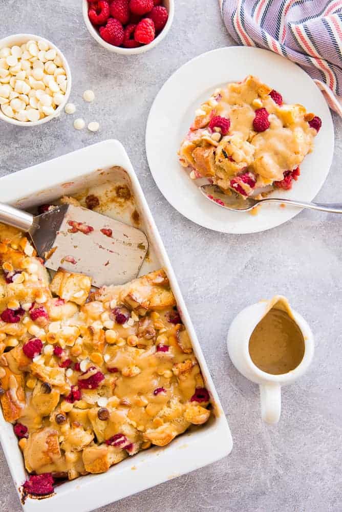 Raspberry White Chocolate Bread Pudding made with Pan Sobao for recipes roundup