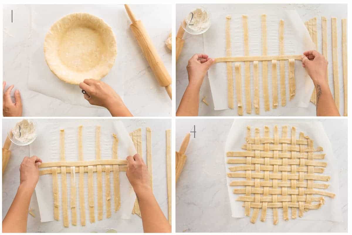 A collage of images shows how to create a lattice pie top.