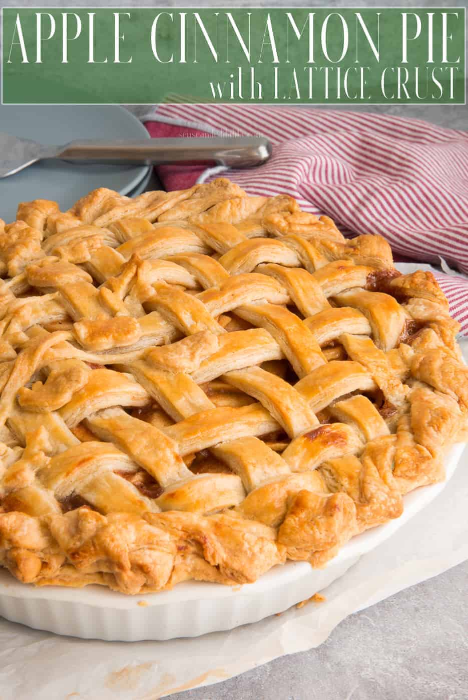 Apple Cinnamon Pie with Lattice Crust is easier to make than you might think. The spiced apple pie filling can be made ahead and my easy to follow instructions make a beautiful lattice crust achievable. Freezer friendly, so you can always have an apple pie ready to go. #applecinnamon #applepie #piedough #holidaypie #holidaypierecipe #pierecipe #baking #bakers #holidaybaking #easypierecipe #grannysmith #thanksgiving #christmas #dessert #latticecrust via @ediblesense