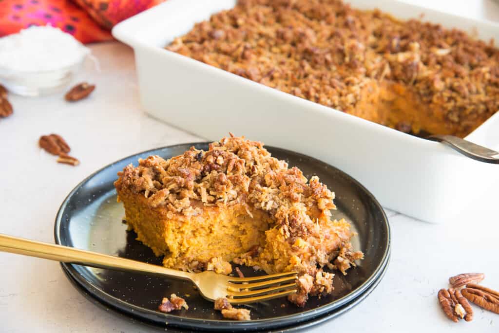 Sweet Potato Casserole with Coconut Pecan Topping - Sense & Edibility