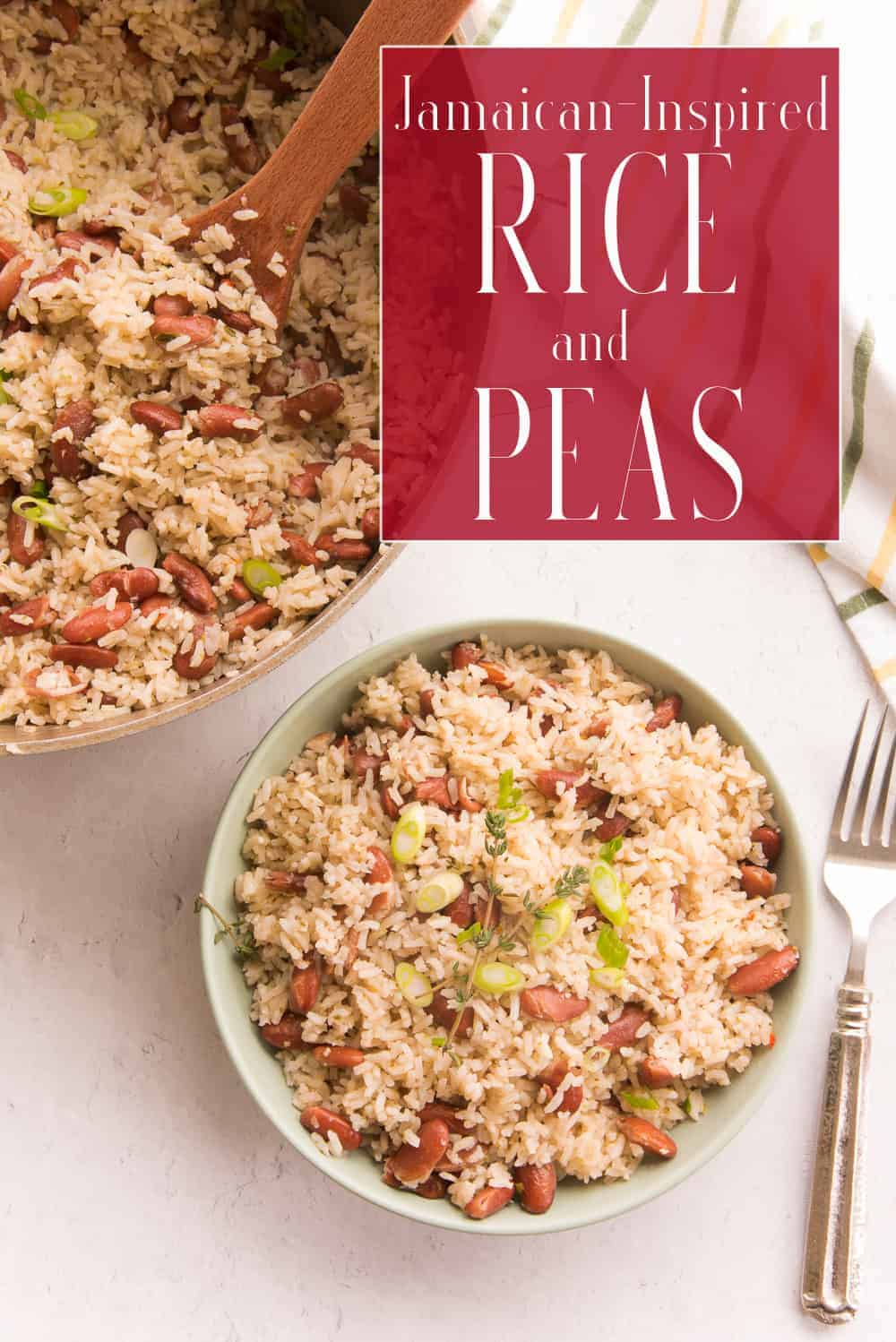Jamaican-Inspired Rice and Peas has a mild coconut flavor from fresh coconut milk and heat from a scotch bonnet pepper. It's flavorful, easy to make, and vegan, so it's perfect for all types of diners. Use dried or canned beans to make this tasty recipe. #riceandpeas #arrozconhabichuelas #riceandbeans #jamaican #Caribbean #AfroCaribbean #AfroLatina #Hispanic #Caribbeanrecipes #sidedishrecipes #sidedish #vegan #vegetarian  via @ediblesense