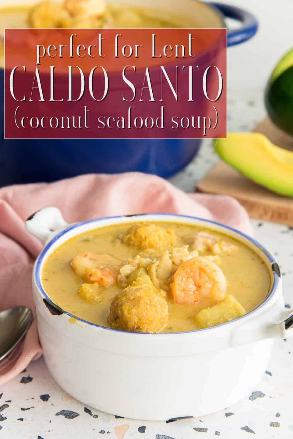 Caldo Santo (Coconut Seafood Soup) is a comforting dish served commonly during the Lenten season in many Latin American countries. Use a variety of seafood or just one for this recipe. Add sliced bread and ripe avocado for a more filling meal. #caldosanto #fishstew #fishchowder #chowderrecipe #seafoodchowder #lentenrecipe #recipesforlent #PuertoRicanrecipe #PuertoRicanstew #codfish #bacalao #shrimp #redsnapper #viandas  via @ediblesense