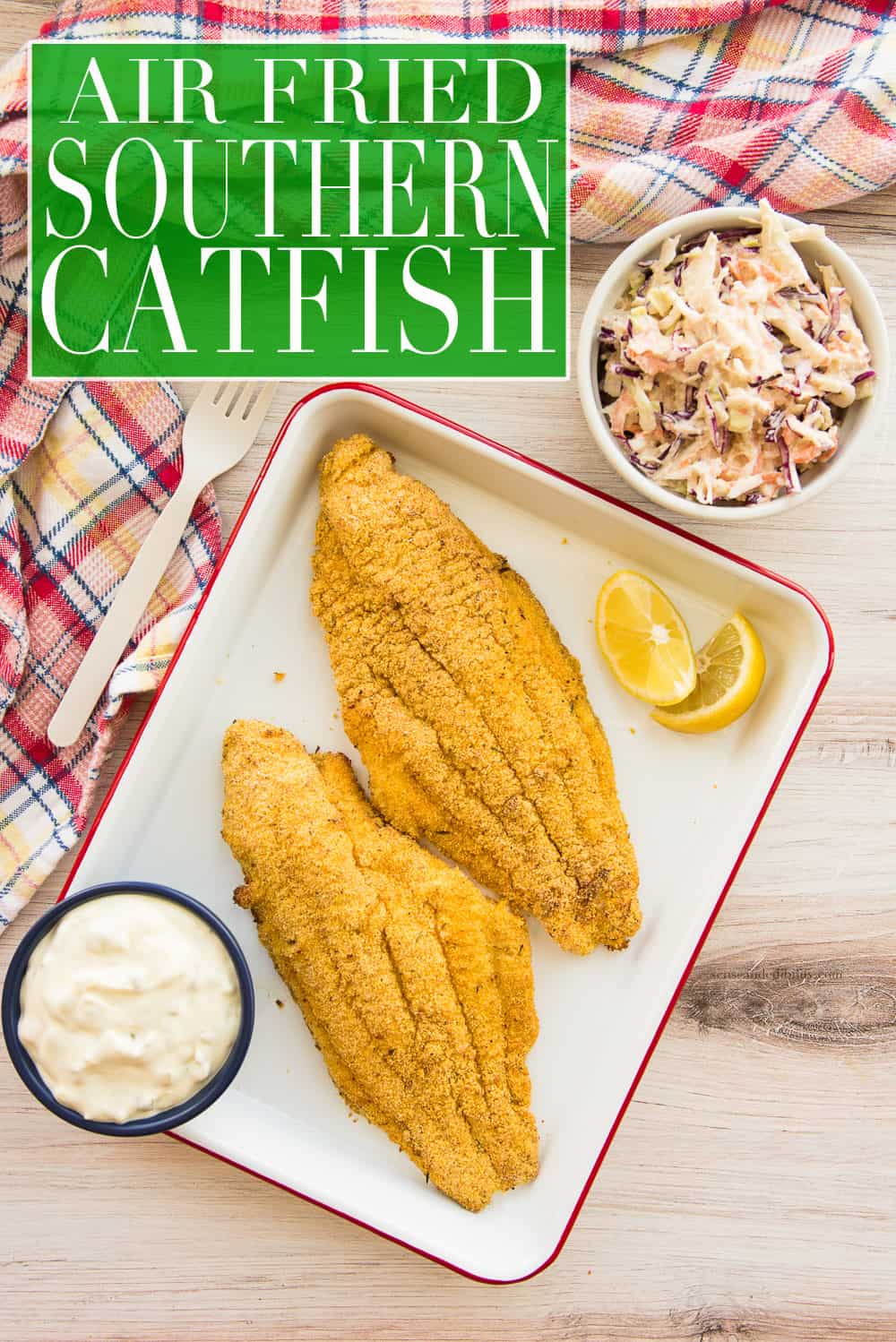 Air Fried Southern Catfish takes the mess out of the soul food classic recipe. This low-fat version doesn't lack in the flavor and crunch you've come to love in the traditional recipe, it's just faster to make. Serve with homemade coleslaw and tartar sauce. #southerncatfish #catfishrecipe #fishfry #airfryerrecipes #soulfood #seafood #fishrecipe #catfish #southernrecipes #lowfat #watergrows #texascorn #NRCSTexas #ad via @ediblesense