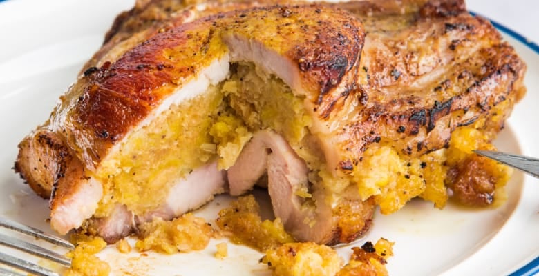 Cross-section of Pork Chops with Mofongo Stuffing.