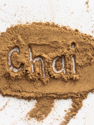 Chai is spelled out in a pile of Chai Spice Blend