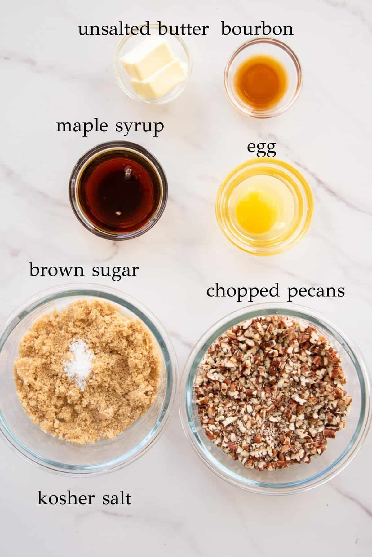 Ingredients needed to make the pecan pie filling
