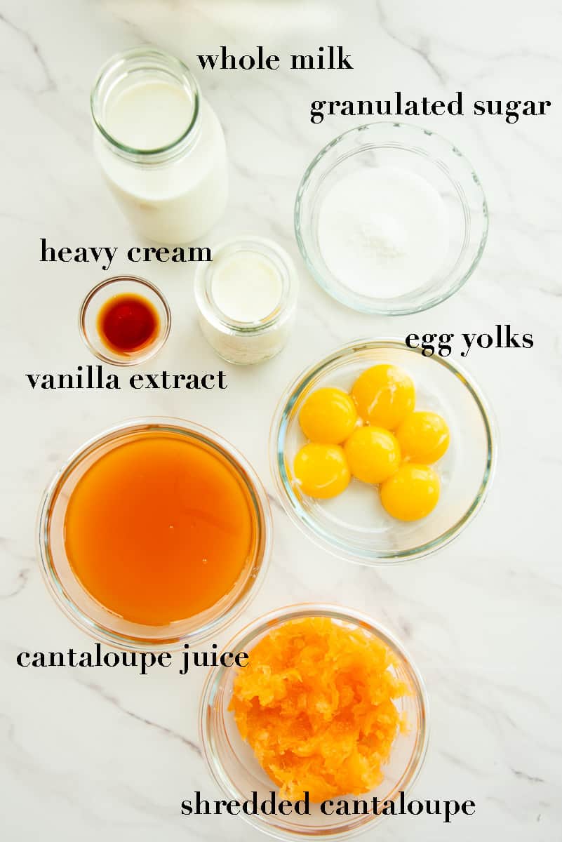 The ingredients needed to make Cantaloupe frozen custard
