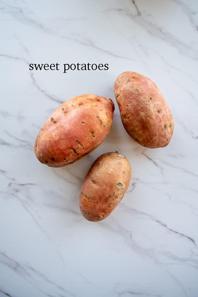 The ingredients needed to make sweet potato puree.