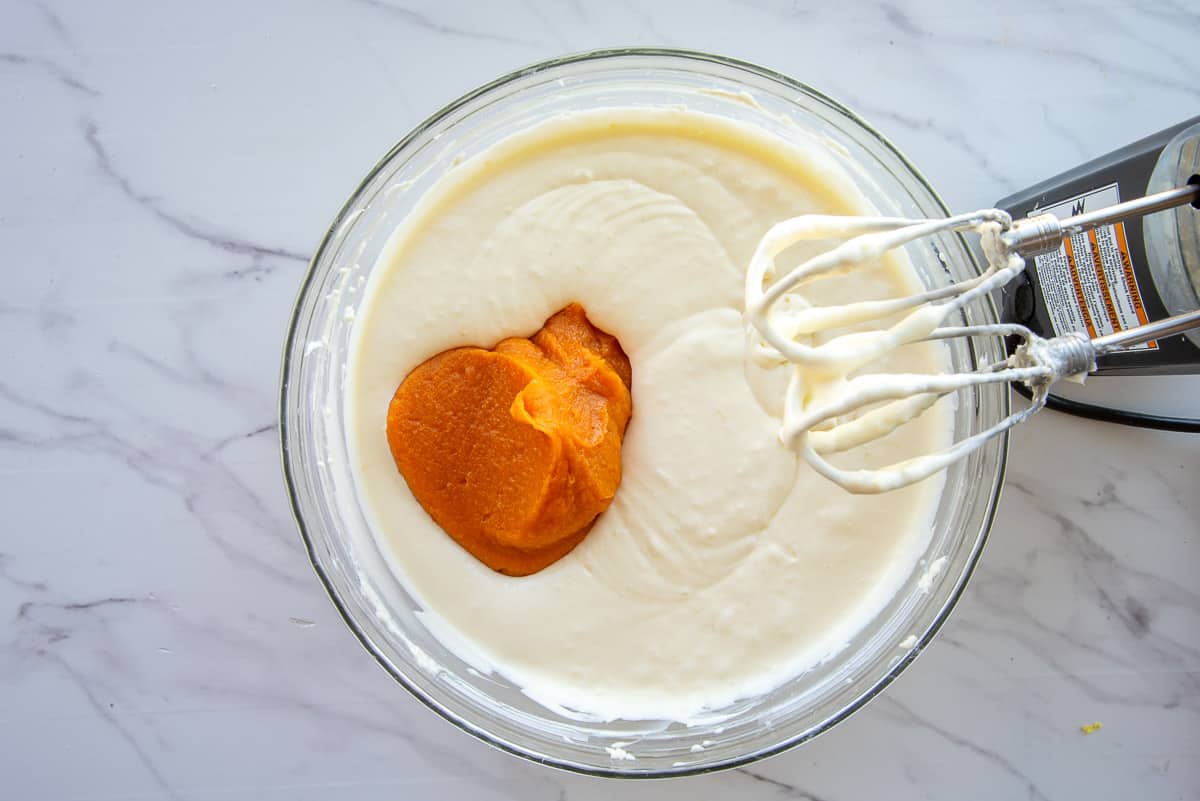 Fresh sweet potato puree is added to the cheesecake batter.