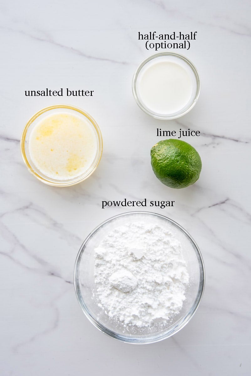 The ingredients needed to make the lime glaze.