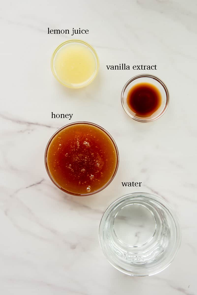 The ingredients to make the honey-lemon syrup.