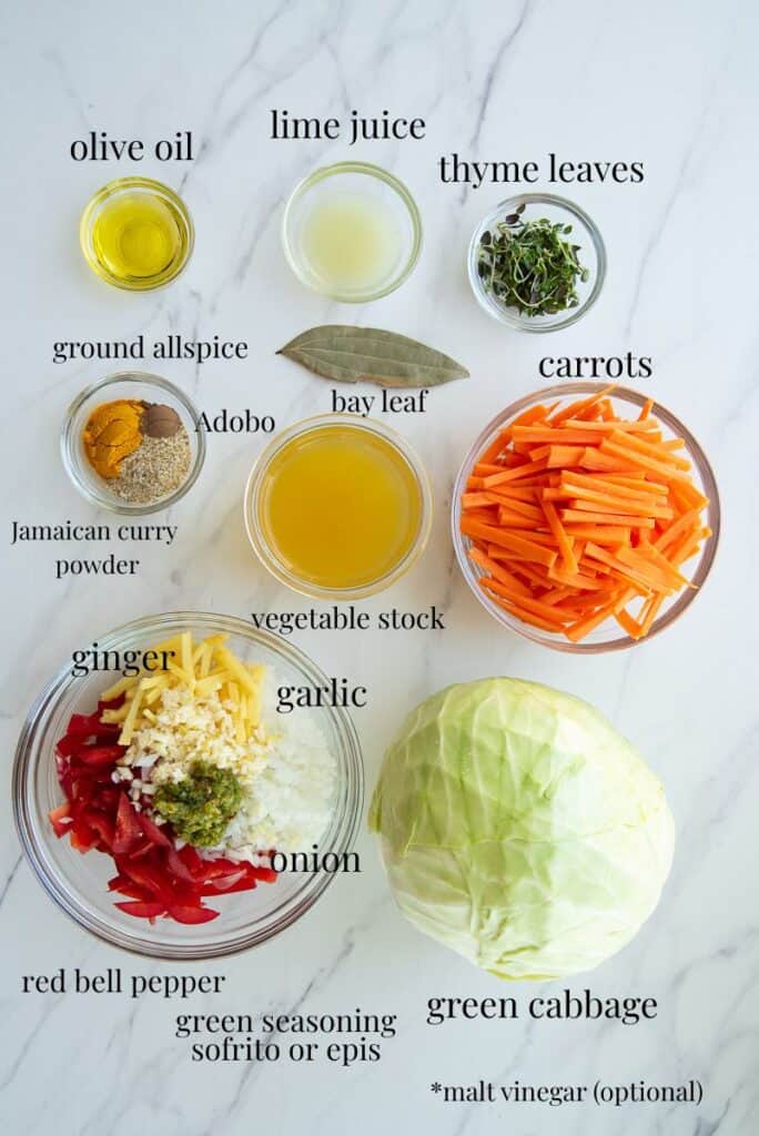 The labeled ingredients to make the recipe are on a white countertop.